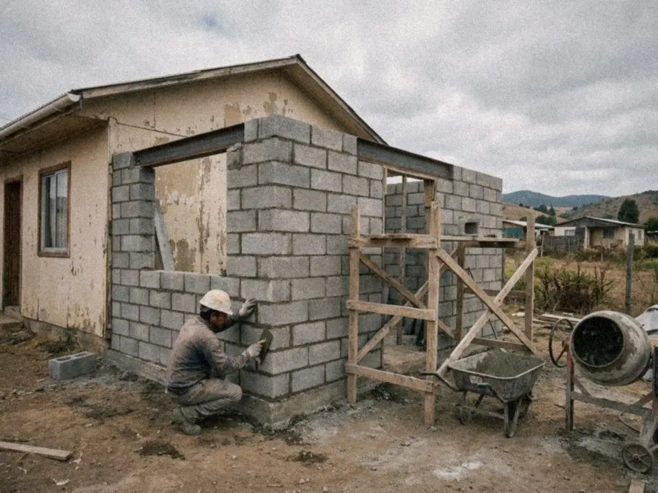 Ampliación de una casa con muros de bloque de hormigón
