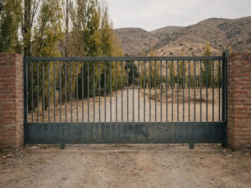 Portón corredero metálico entre pilares de ladrillo